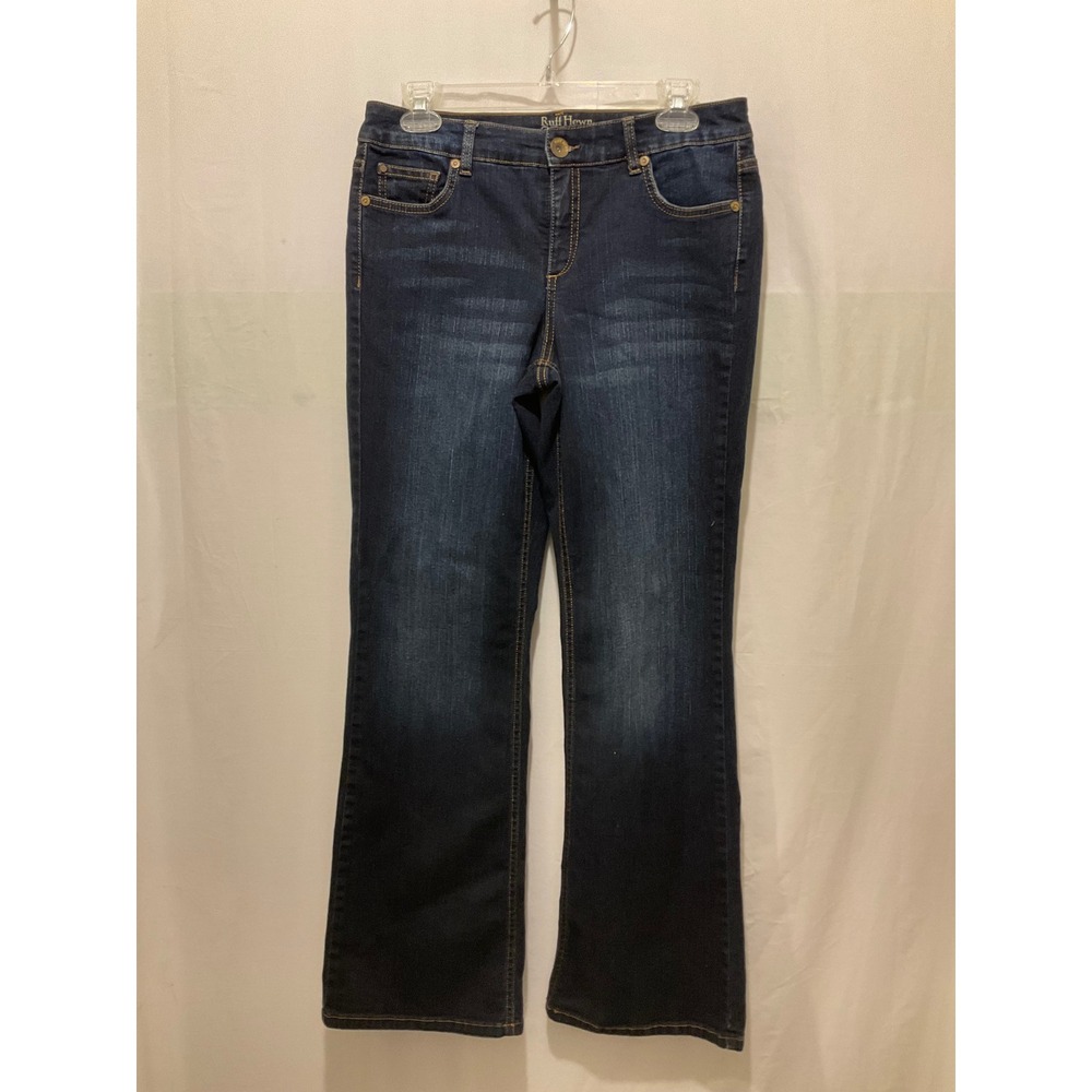 Ruff‎ Hewn Womens Dark Wash Bootcut Denim Jeans Blue Mid Rise Classic 5 Pocket